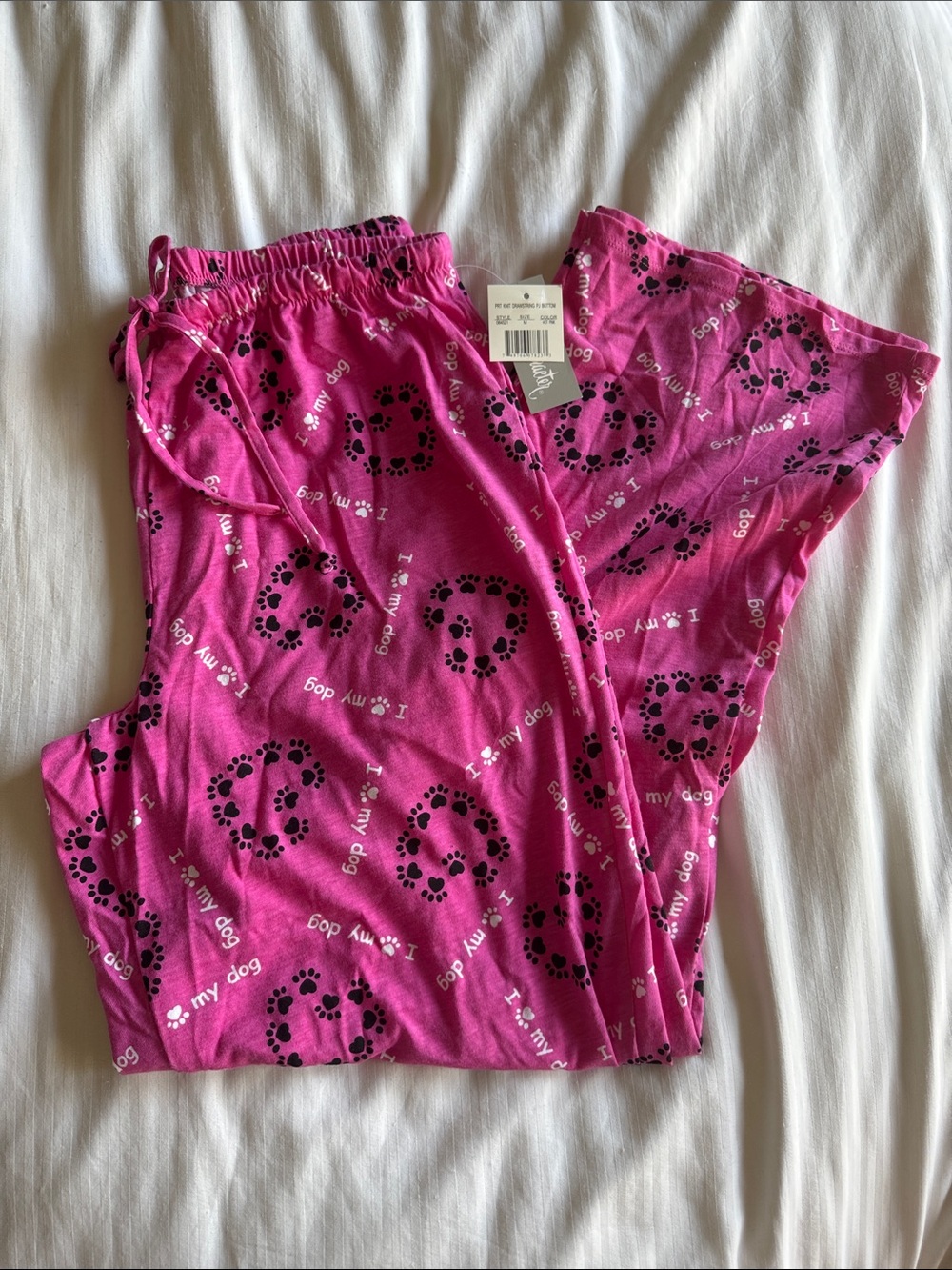 “I ❤️my dog” Bright Pink Paw Print Pajama Pants size M